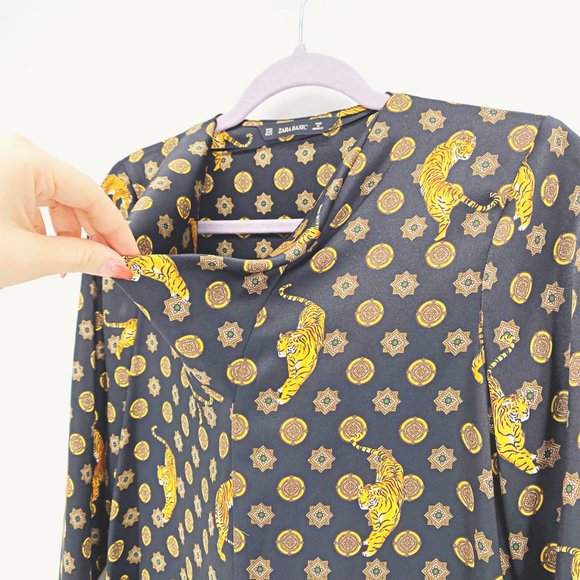 Zara Tiger Print Cowl Neck Blouse - Picture 4 of 12
